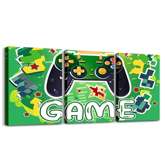 Erosebridal Gamer 3 Piece Canvas Wall Art for Living Room Bedroom 12"x16"x3pcs Gaming Office Wall Decorations Artwork Posters Modern Game Console Controller Bathroom Decor Green