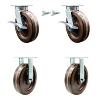 8 Inch Kingpinless High Temp Phenolic Wheel Caster Set 2 Swivel Locks 2 Rigid