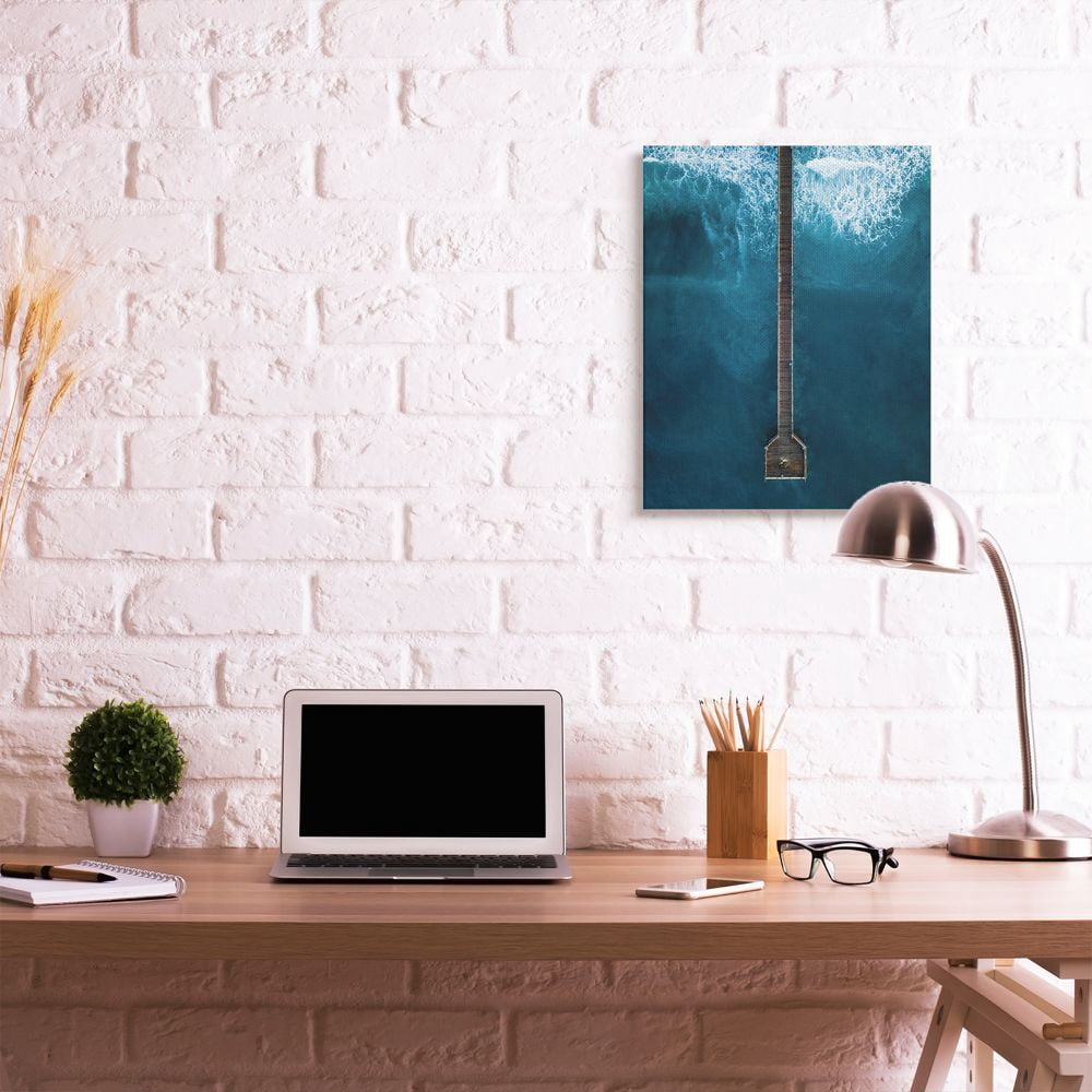 Stupell Industries Long Wood Wharf Beach White Ripple Waves Canvas Wall Art Design by Seven Trees Design