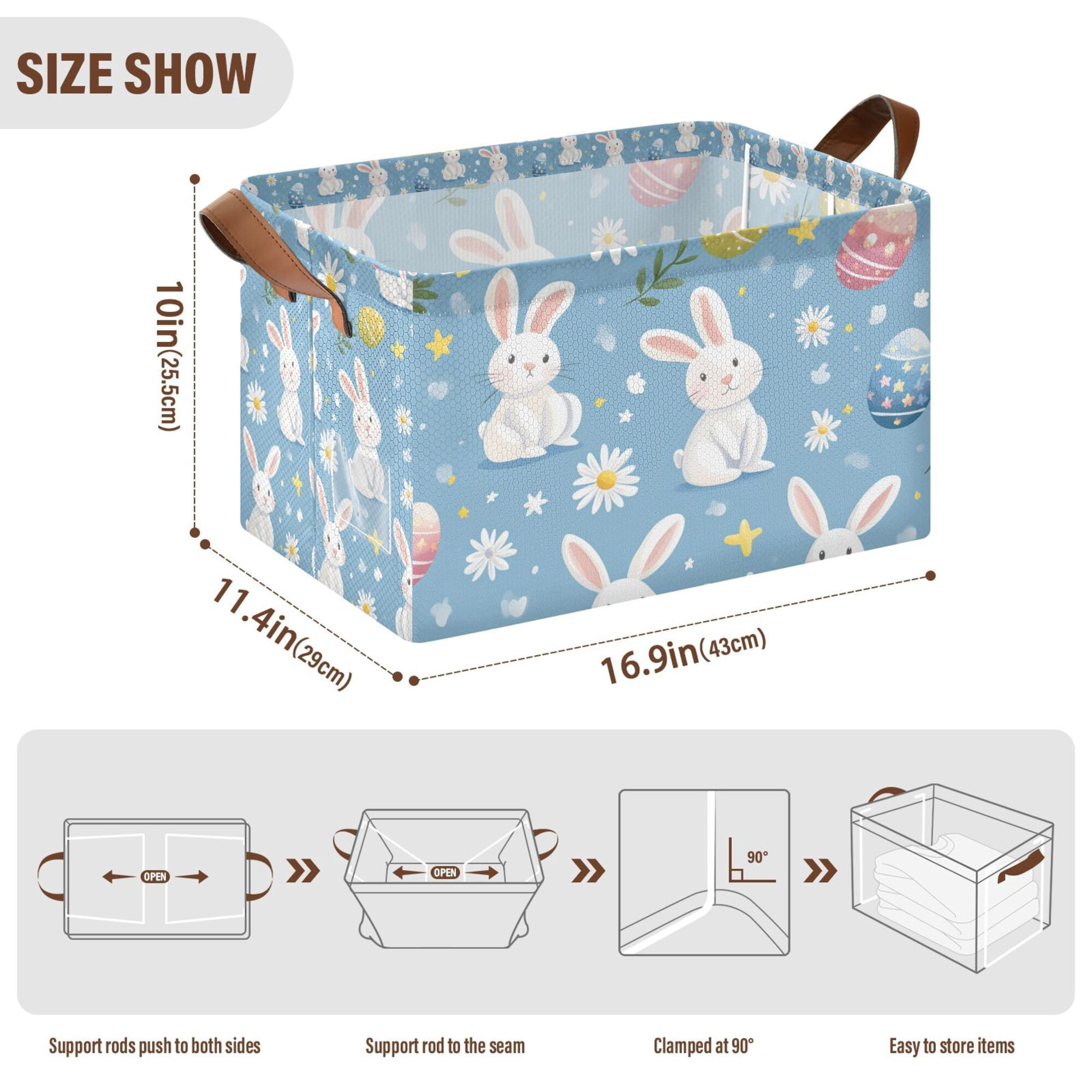 Yayeee Foldable Storage Basket for Shelves Waterproof Cloth Bins with Handles, Cartoon Easter Bunnies