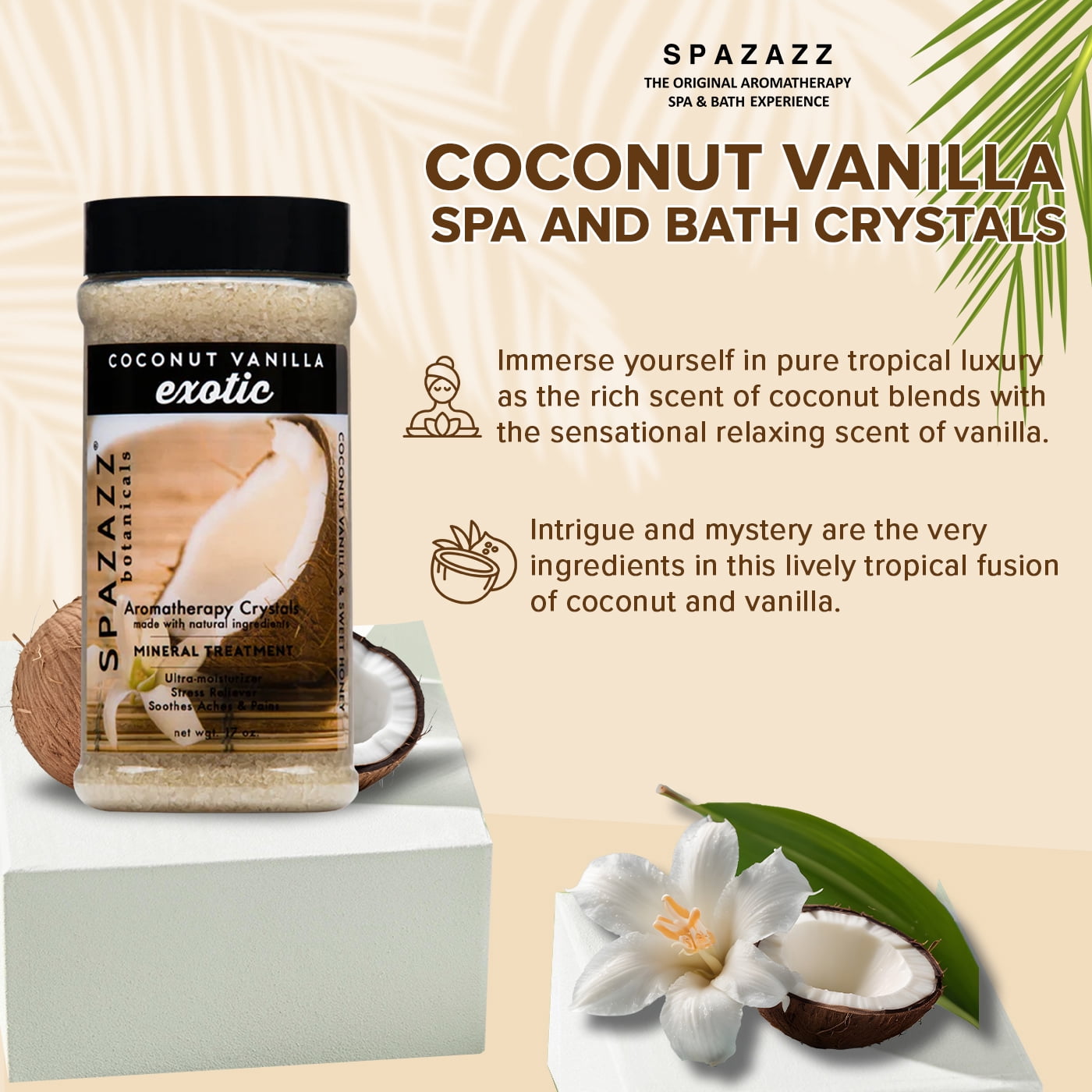 Spazazz Aromatherapy Spa and Bath Crystals - Coconut Vanilla 17oz (2 Pack)