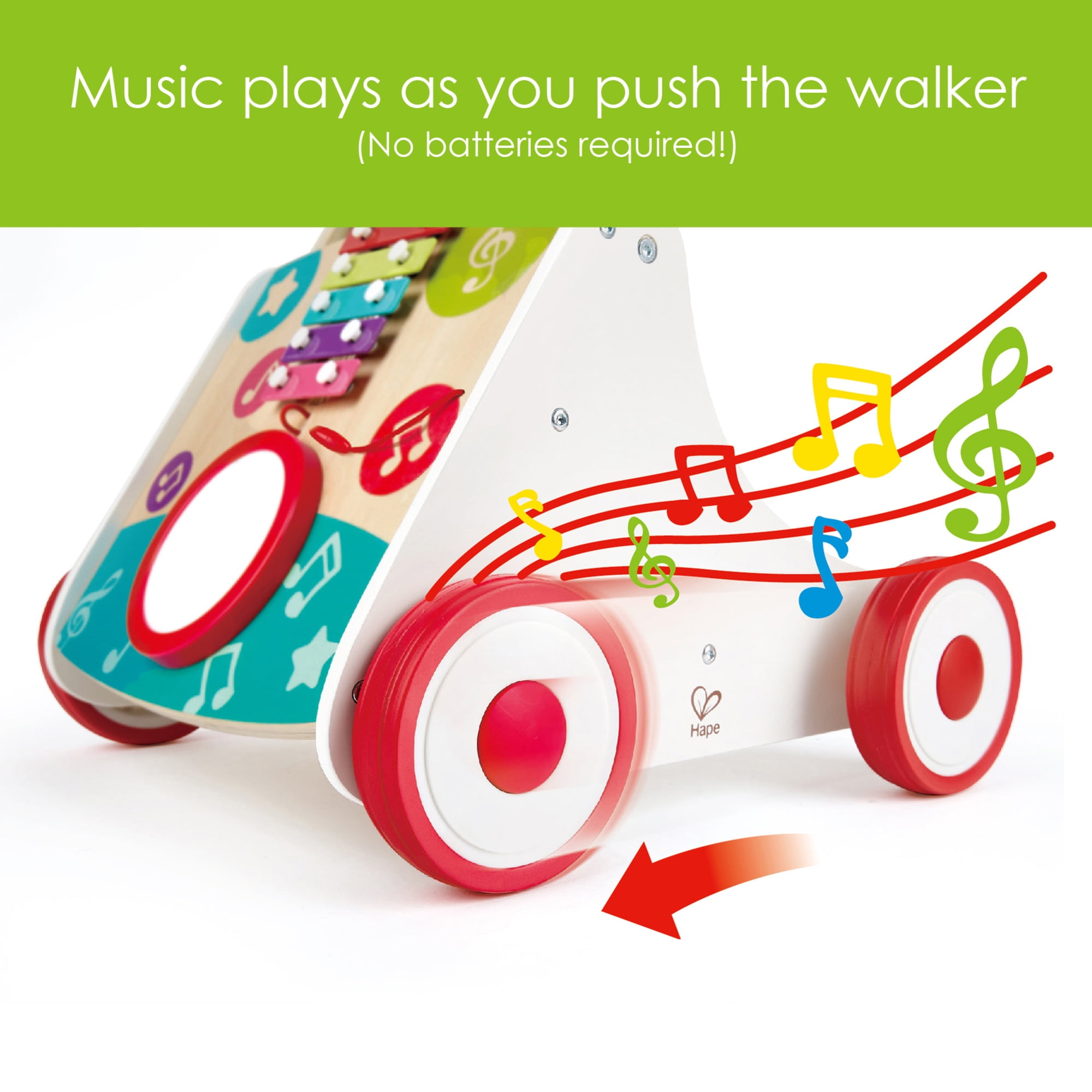 Hape My First Musical Walker Wooden Push & Pull Learning Toy for Baby & Toddler