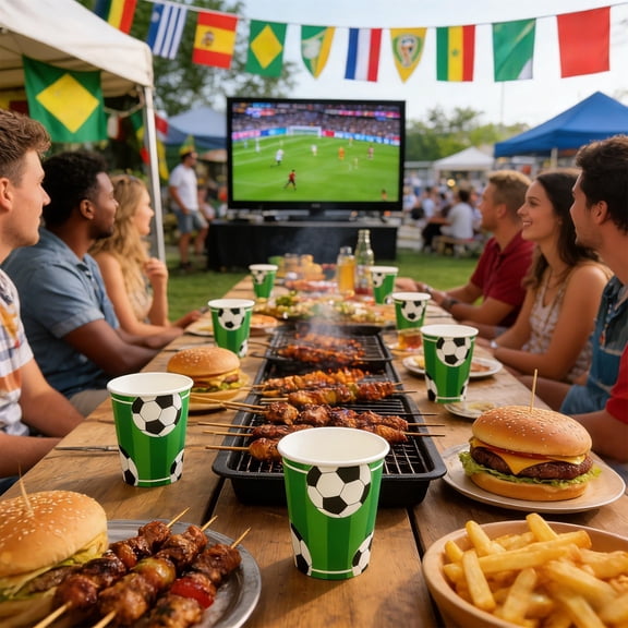 Vxdvou World Cup Party Supplies Set, Disposable Tableware Kit with Paper Plates, Cups, Tablecloth for Football Parties, Indoor/Outdoor Garden Themed Party Décor, Eco-Friendly Party Essentials