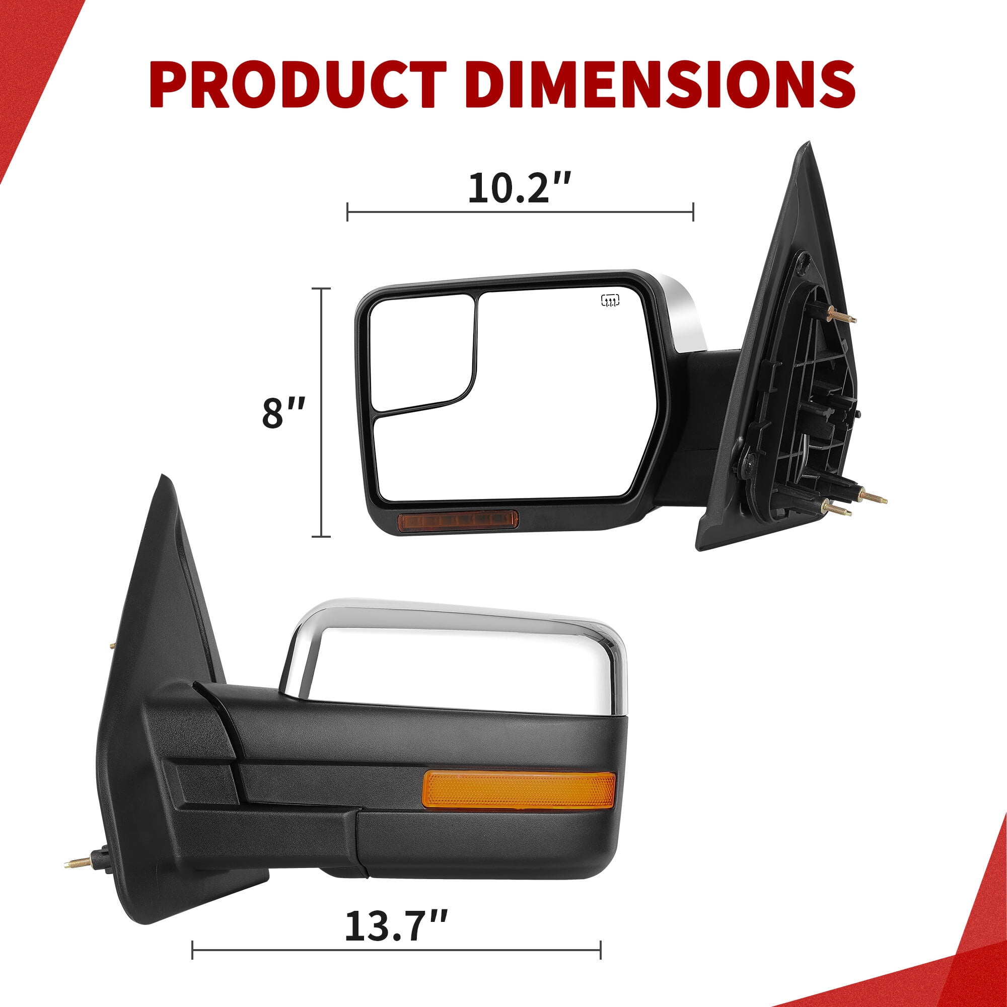 LEDKINGDOMUS FTowing Mirrors Set For Ford F150 2007 2008 2009 2010 2011 2012 2013 2014 Power Heated Driver Passenger Side Replacement Turn Signal Puddle Light Chrome