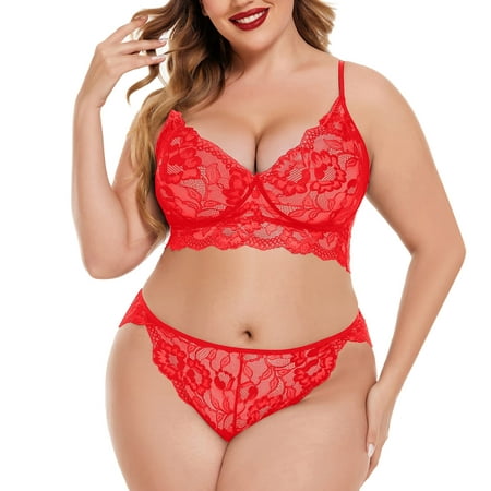 

Sehao Underwear Sets for Women Sexy Plus Size Lingerie Lace Bodysuit Exotic Teddy Lingerie Strappy Bra and Panty With Choker Polyester Lace Thong Plus Size Panties
