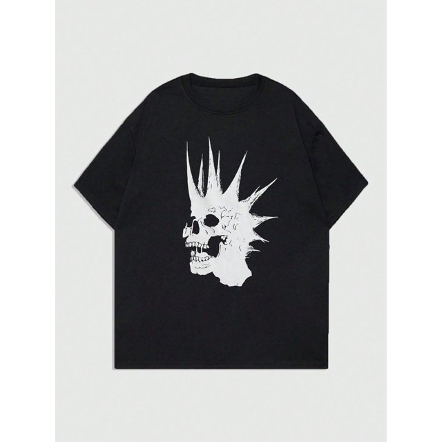 Camiseta de Halloween - Camiseta de algodón con estampado de calavera grunge punk para hombre Y2K, para la escuela