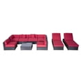 thumbnail image 1 of Outsunny 9 Pieces Wicker Patio Furniture Set with Cushion, PE Rattan Outdoor Conversation Set Sectional Sofa Set with 2 Loungers and Glass Tabletop, Aluminum Frame, Coffee & Red, 1 of 10