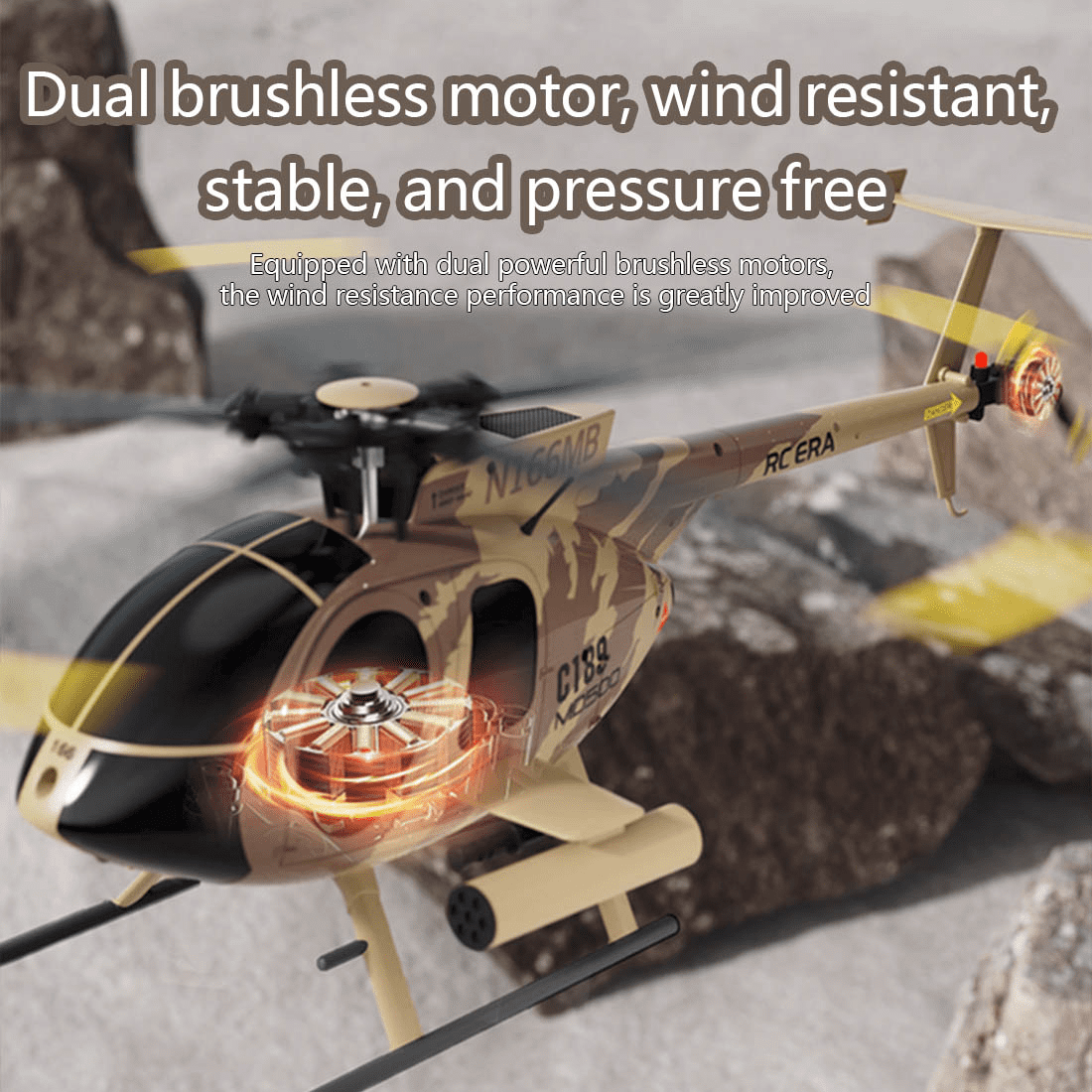 RC-ERA C189 MD500 Little Bird RC Helicopter 4CH 2.4G Brushless Aircraft with Altitude Hold, Optical Flow Option, 6 Axis Gyro, One Key Takeoff Landing, RTF for Adult Beginners - 1 Battery