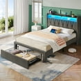 thumbnail image 6 of Greenstell Twin Bed Frame with Storage Drawers, Upholstered Bed with LED Light and Linen Fabric Storage Headboard, Dark Gray, 6 of 7