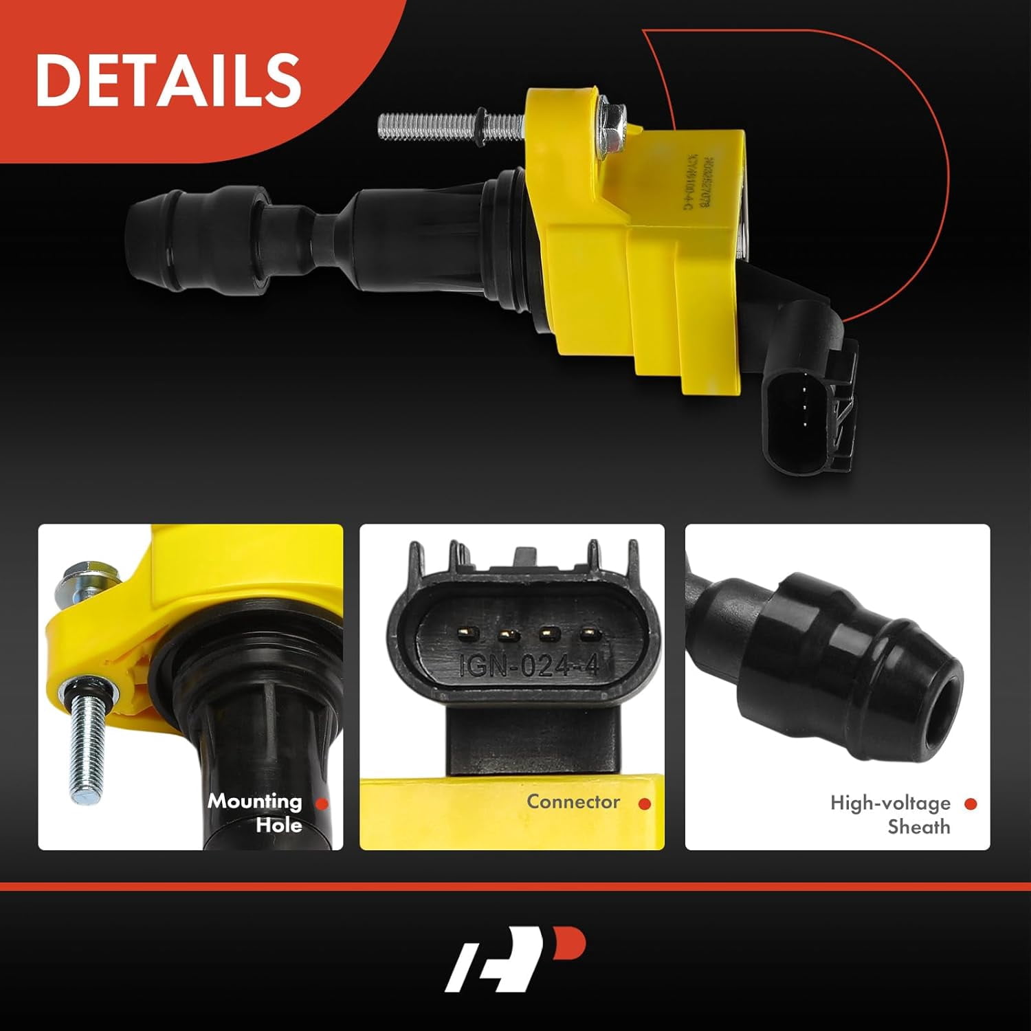 A-Premium (Yellow) Engine Ignition Coil Pack Compatible with Chevrolet Equinox, Malibu, Captiva Sport, HHR, Cobalt & GMC Terrain & Buick LaCrosse, Verano, Regal & Saab 9-5 & Saturn Aura, 4-PC Set