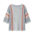 thumbnail image 4 of Htigea Womens Crewneck 3/4 Sleeve Sweaters Knitted Striped Pullover Tops Lightweight Soft Comfy Short Sweater Gray S, 4 of 6
