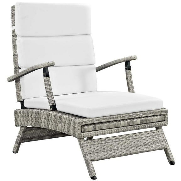 Modway Envisage Chaise Outdoor Patio Wicker Rattan Lounge Chair in Light Gray White