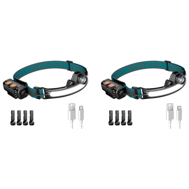2X Lámpara de Luz de Cabeza LED Recargable, Linterna de Luz de Cabeza de 1000 Lúmenes con Sensor de Movimiento, con 4 Clips de Casco para Acampar, Senderismo