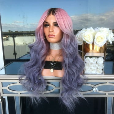 DOPI Headband Wigs Women Long Curly Straight Wavy Synthetic Full Hair Wig Pink Purple Cosplay