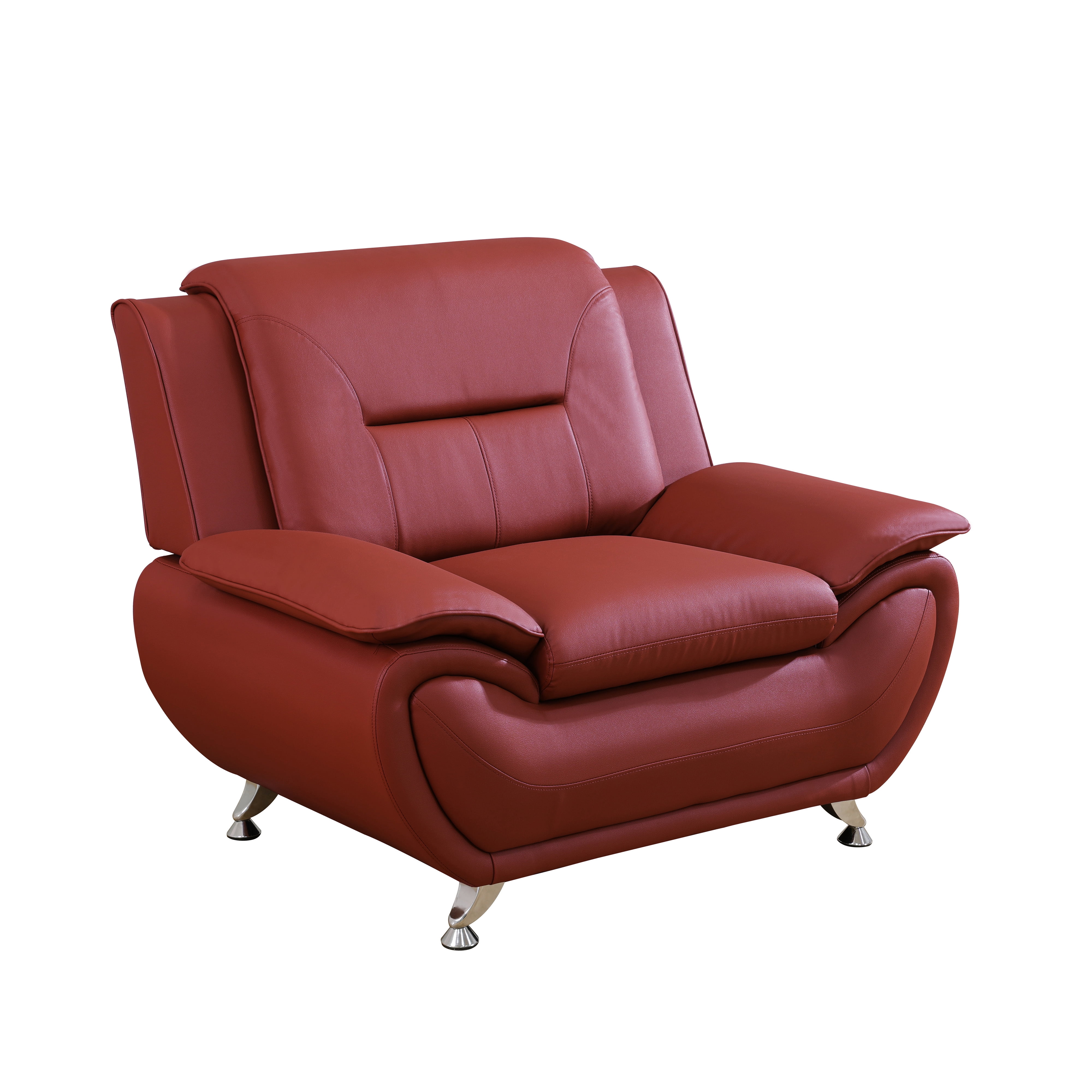 Leather Single Sofa Chair, Modern Accent Chair Comfy Sofa Couch Curved Armchair&nbsp;for Living Room, Bedroom, Red