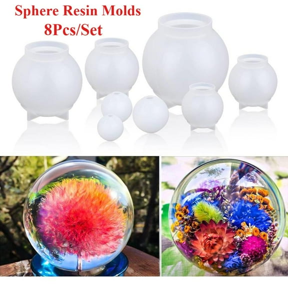 8pcs Sphere Resin Molds Silicone,New Upgraded 3D Seamless Ball Shapes Silicone Molds for Resin Casting,Large Globe Epoxy Resin Molds for Home Decor,Flowers Preservation,DIY Hand Tools Kits,Springtok