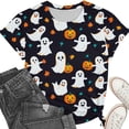 thumbnail image 5 of Yanchicy Womens Crew Neck T Shirt Seasonal Halloween Graphic Short Sleeve Printed Casual Tops Ladies Fashion Clothes Autumn Holiday Everyday Outfits, 5 of 7