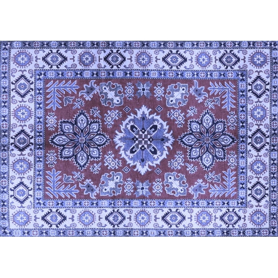 Ahgly Company Machine Washable Indoor Rectangle Geometric Blue Traditional Area Rugs, 4' x 6'
