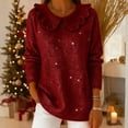 thumbnail image 2 of Laqbezok Ruffle Peter Pan Collar Sparkly Knit Sweater, Women's Long Sleeve Sequin Ribbed Pullover, Vintage Romantic Glitter Jumper Fashion Outfit, 2 of 5