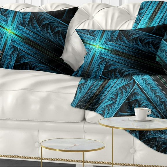 Designart Turquoise Fractal Cross Design - Abstract Throw Pillow - 12x20