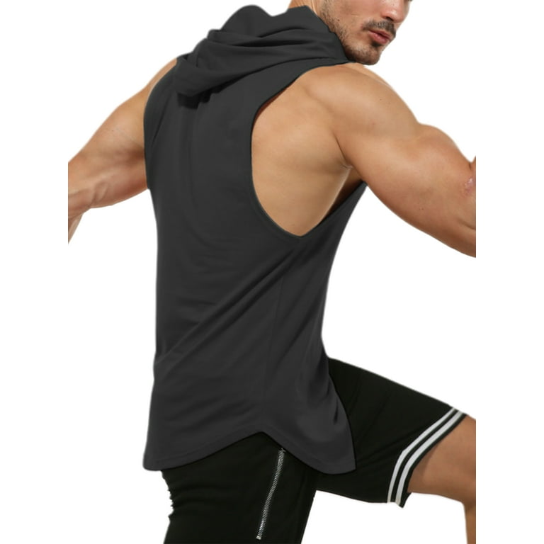 Frontwalk Men's Sleeveless Muscle Hoodie Gym Tank Tops Stretch