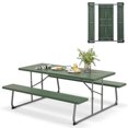 thumbnail image 1 of Costway Folding Picnic Table with 2 Benches All Weather Wood-like Tabletop Umbrella Hole Green, 1 of 10