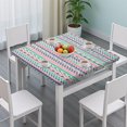 thumbnail image 3 of Pink and Blue Heart Shaped Boho Pattern Square Fitted Tablecloth with Elastic Edge,Square Table Cover,Washable Elastic Table Cover for Home Kitchen Party Decor 36"x36", 3 of 6
