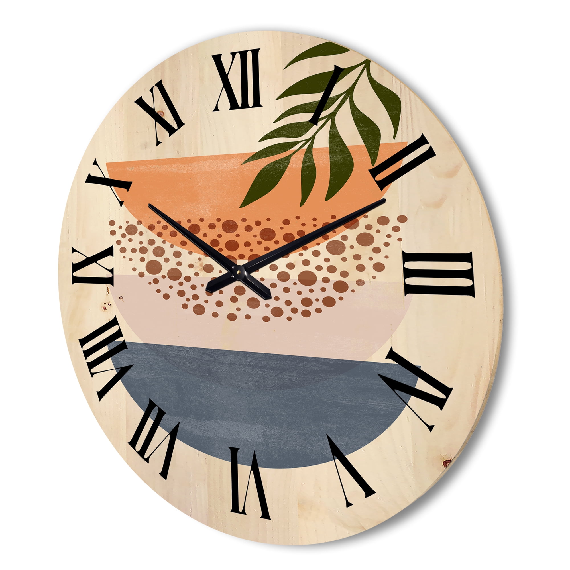 Designart 'Abstract Geometrical Moon and Sun With Leaf III' Modern Wood Wall Clock
