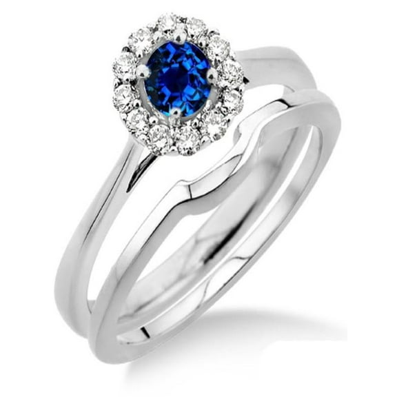 1.25 Carat Sapphire and Diamond Bridal set Halo on 10k White Gold