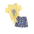 thumbnail image 5 of Arshiner Girls 2 Piece Outfits Summer Short Sets Yellow Floral Off Shoulder Twist Front Tops and Shorts with Pockets, 5 of 8
