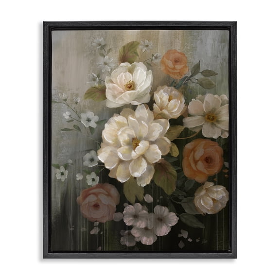 Stupell Industries Shabby Chic Curled Blooms with Streaks Black Floating Frame Canvas Art, 17 x 21, by Nan