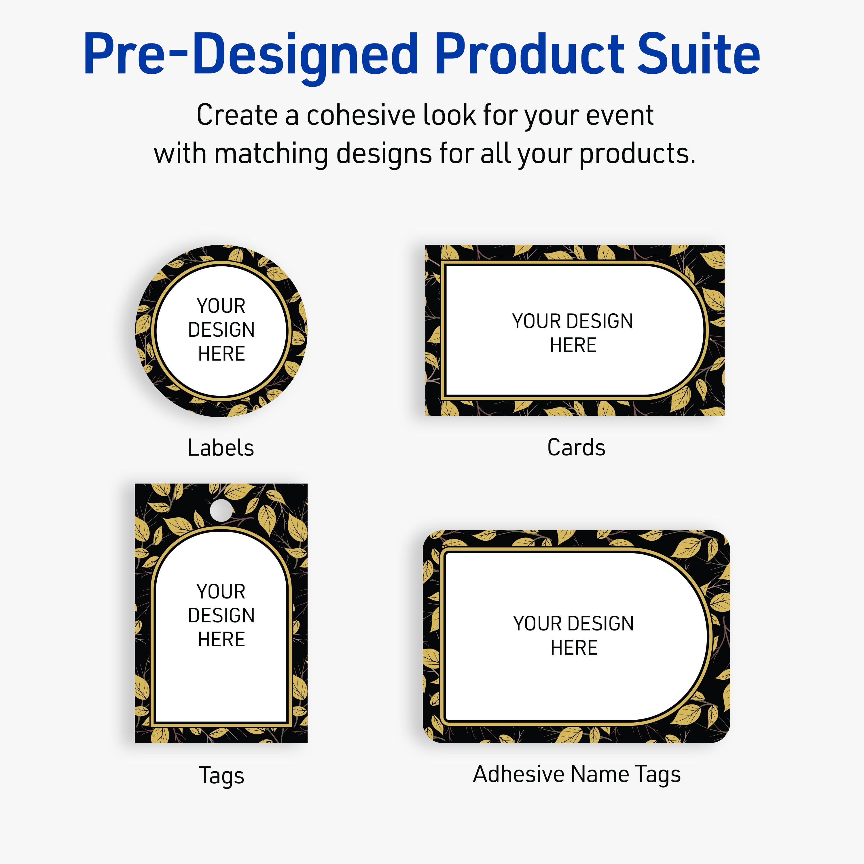 Avery Square Labels, 3" x 3", Arch with Gold Leaves Design, Glossy