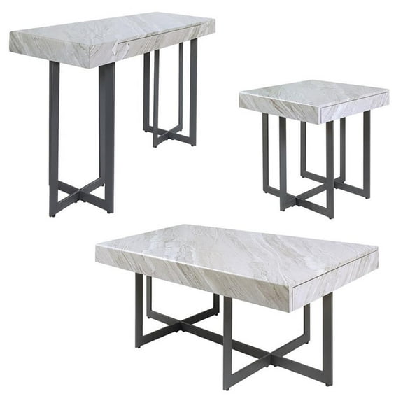 Furniture of America Vasket Contemporary Metal 3-Piece Coffee Table Set in Gray