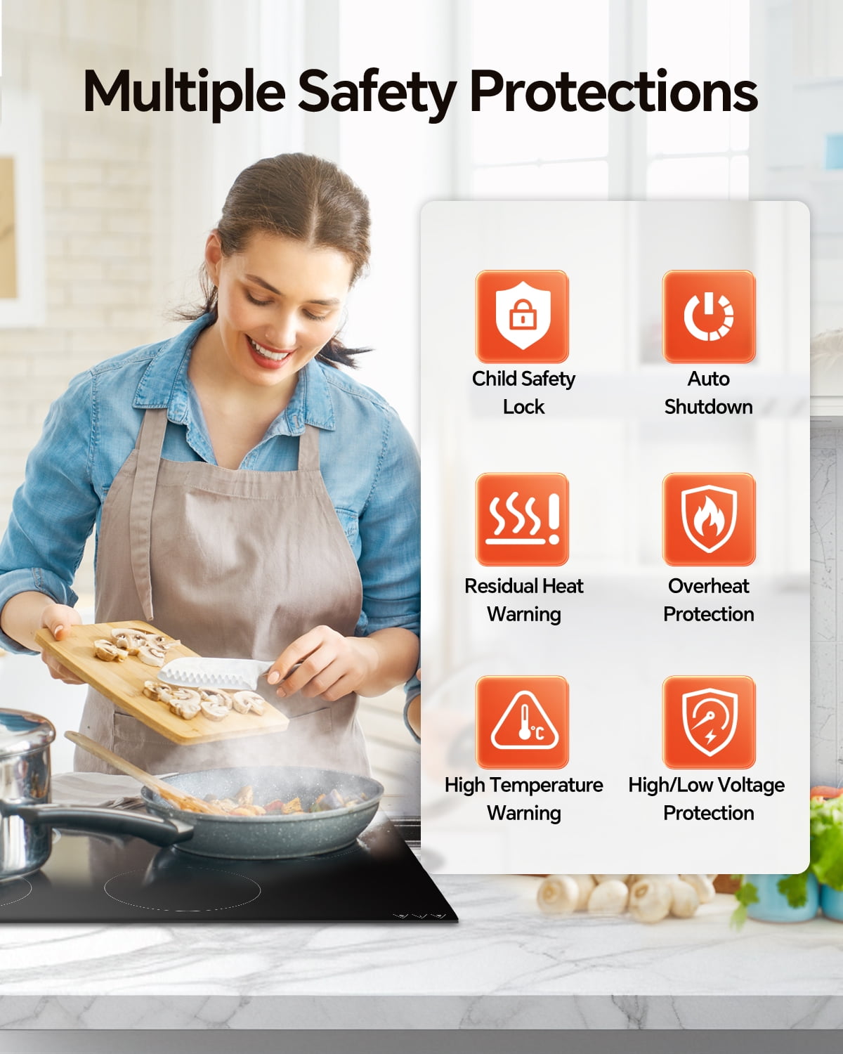 Electric Cooktop with 4 Burners, 30 inch 7900W 240V Ceramic Panel Electric Cooktop, Multiple Safety Protections Stove, Touch Screen