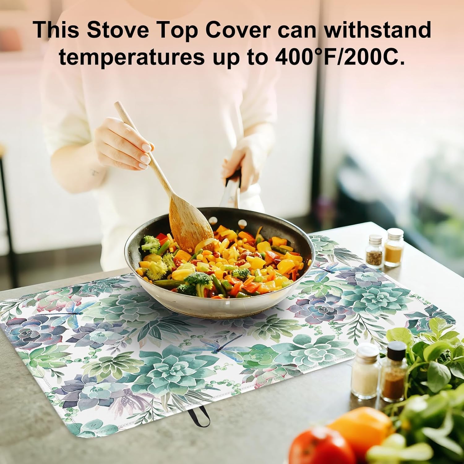 Succulent Stove Top Cover for Electric Stove,Succulent Ceramic Stove top Cover,Heat Resistant Glass Cooktop Cover,Flat RV Range Stovetop Protector,Dish Drying Mat for Kitchen,28"x20"
