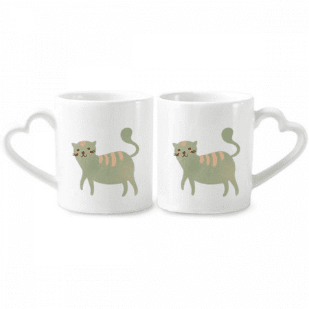 

Cute Cyan Cat Animal Watercolor Couple Porcelain Mug Set Cerac Lover Cup Heart Handle