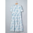 thumbnail image 3 of Women's Sky Blue Geometric Floral Maxi Dress – Casual Summer V-Neck with Short Sleeves, 4X, 3 of 12