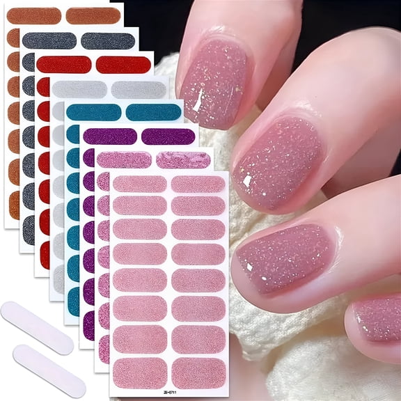 BPPEG 8 Sheets Nail Wraps Glitter Nail Polish Stickers 128 Pcs Nail Art Decals Strips Self