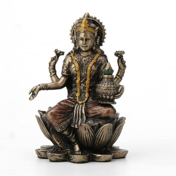 Veronese Design 3 3/8" Lakshmi Sitting on Lotus Spiritual Resin Statue Painted Bronze Finish