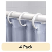 (4 pack) Mainstays White Plastic Durable O-Shaped Shower Curtain Ring Hooks, 12 Count