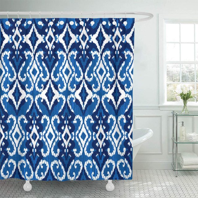 Cortina de ducha ABPHQTO clásico tradicional azul Ikat 165x180 cm