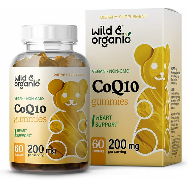Wild & Organic CoQ10 200mg Gummies Coenzyme Q10 Boost Energy & Heart Support, 60 Banana