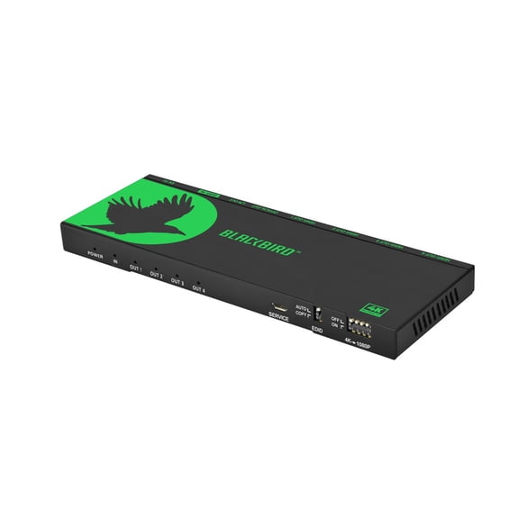 Monoprice Blackbird 4K 1x4 HDMI Splitter, Supports HDMI 2.0, HDCP 2.2, 4K@60Hz, YCbCr 4:4:4, Featuring 4K to 1080p Downscaling