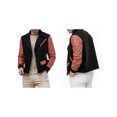 thumbnail image 2 of FOCUSNORM Men's Zip Up Patchwork Jacket Woolen Leather Long Sleeve Contrast Color Lapel Neck Casual Coat, 2 of 8