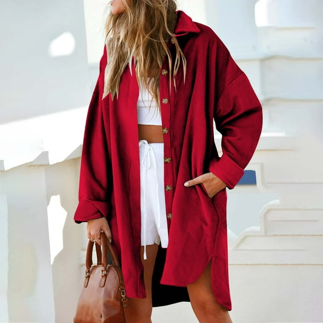 Puntoco Otoño Mujer Moda Solapa Botón Casual Manga Larga Dividido Sobre Tamaño Cuello Abrigo Puntoco Puntoco-1
