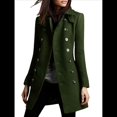 thumbnail image 3 of Abrigo Cruzado de Invierno para Mujer, Elegante Abrigo Tipo Gabardina de Mezcla de Larga con Cuello de Solapa y Botones Verde S, 3 of 6