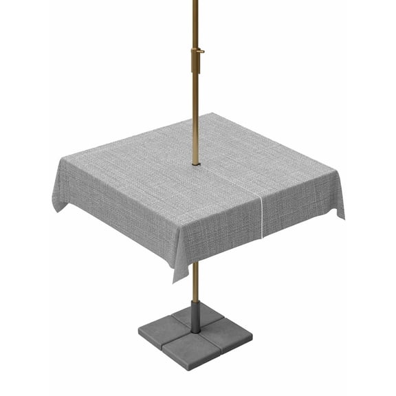 Outdoor Table Cloth with Umbrella Hole and Zipper, Grey Burlap Texture Waterproof Square Tablecloth 54"x54", Farmhouse Vintage Gray Washable Table Cover for Outside Party Patio Picnic