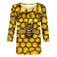 thumbnail image 4 of CYMMPU Tunic Tops 3/4 Sleeve Loose Fit Fall Fashion Shirts Blouses for Women Dressy Casual Bee Pattern Spring Tops Crew Neck Lightweight Basic T-Shirts Multicolor M, 4 of 5
