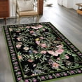 thumbnail image 2 of Black Spring Floral Area Rugs 4'x6', Washable Small Throw Rugs for Office Bathroom, Elegant Pastoral Flowers Birds Watercolor Indoor Outdoor Rug Non-Slip Low Pile Carpet Runner Reversible Floor Mats, 2 of 8