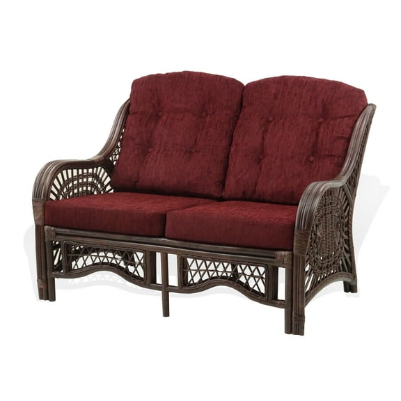 SK New Interiors Malibu Lounge Loveseat Sofa ECO Natural Rattan Wicker Handmade Design w/Dark Brown Cushions, Dark Brown